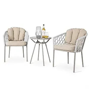 Outdoor 3-Piece Bistro Set With Iron Table And Two Chairs