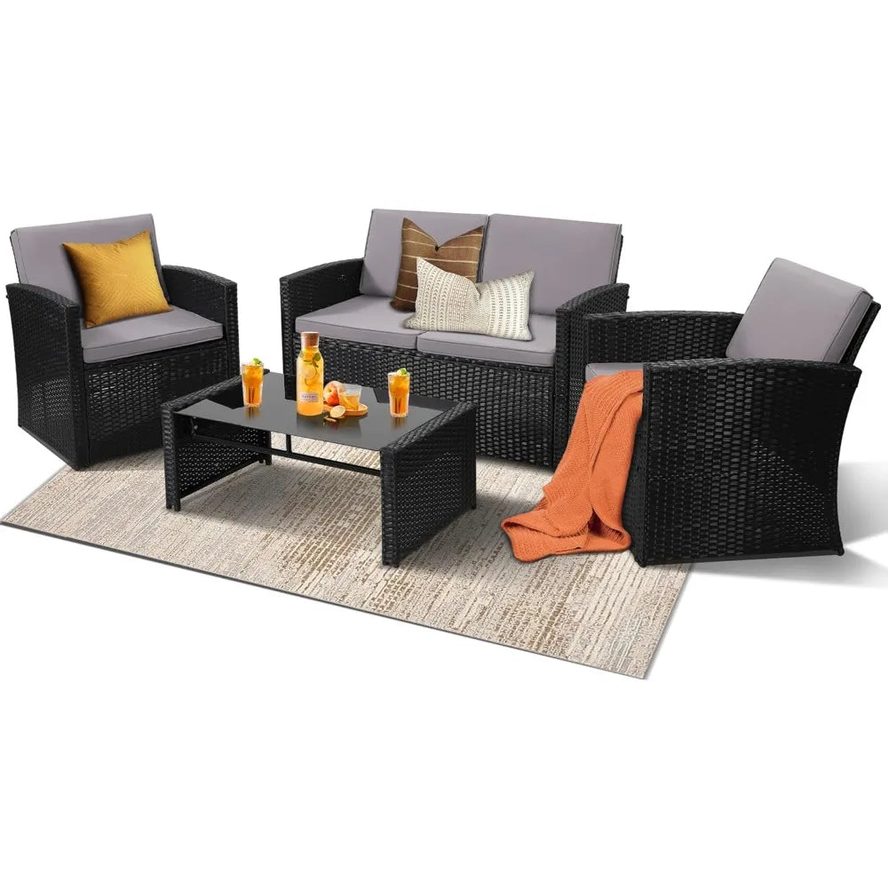 RBXC Outdoor Conversation Set With Wicker Sofa Chairs And Table