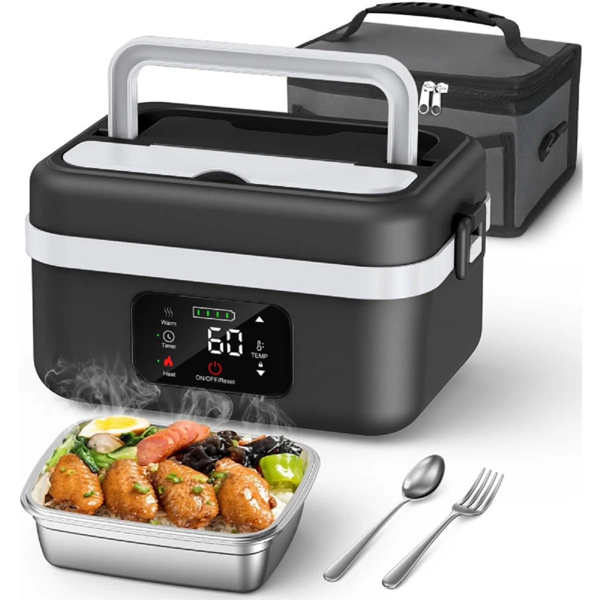 Rechargeable 8000mAh Timer Lunch Box With Fork And Spoon
