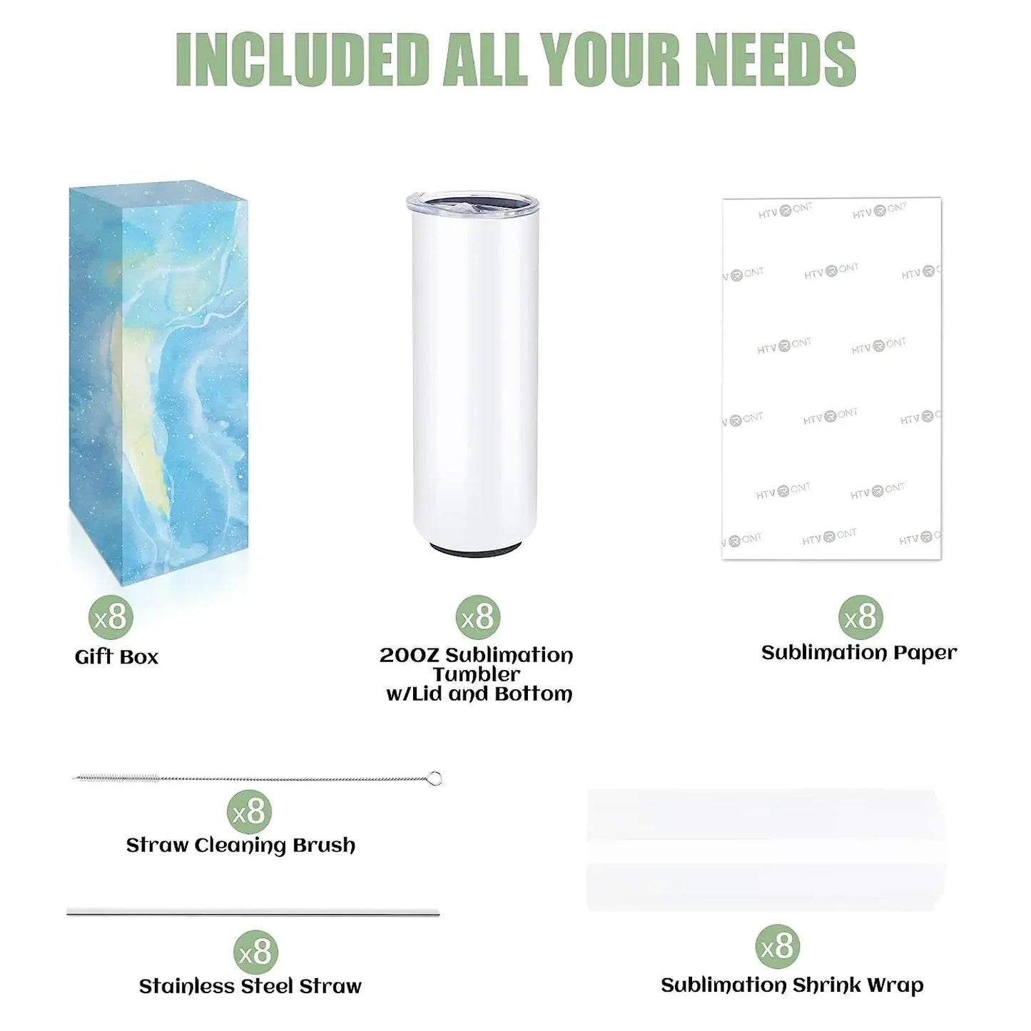 HTVRONT 8 Pack Sublimation Tumbler Blanks Skinny Straight