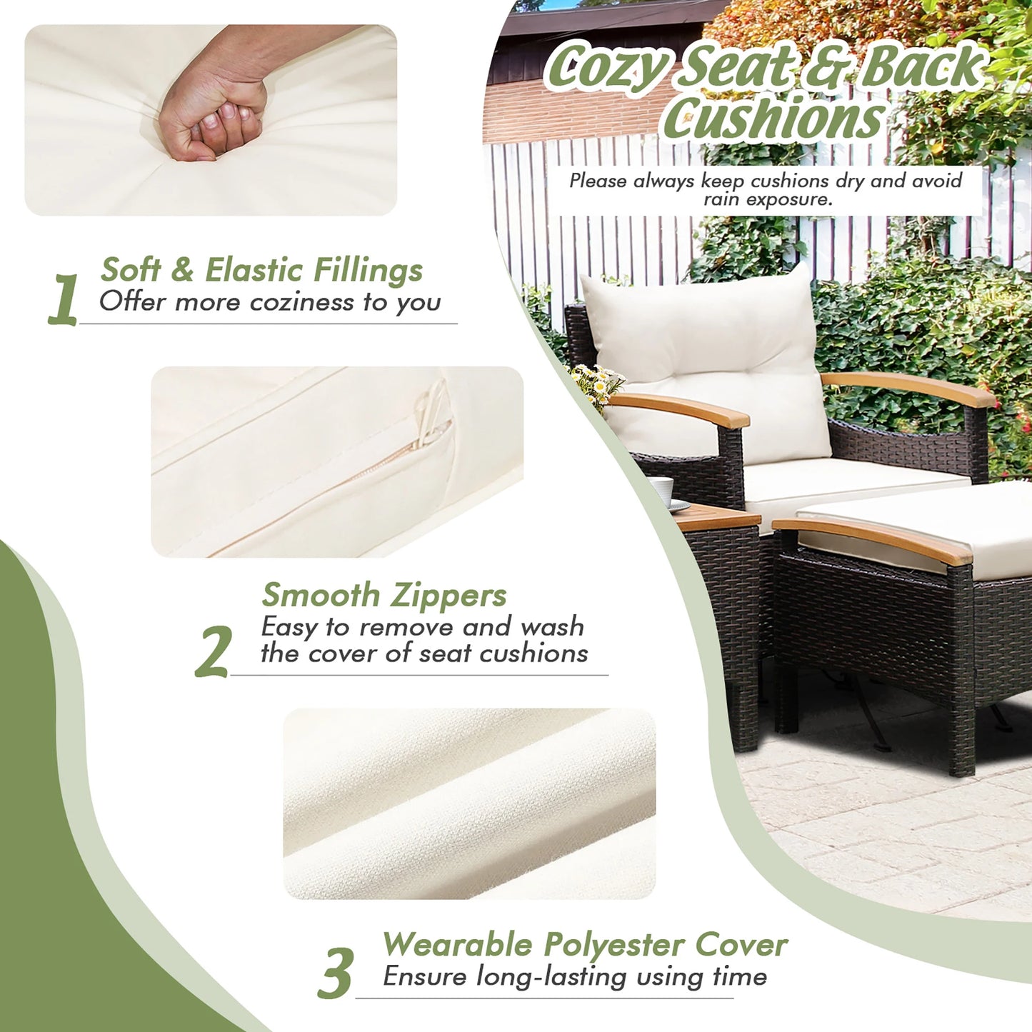 HOMASIS 5-Piece Patio Rattan Furniture Set Sofa Ottoman Cushioned Table