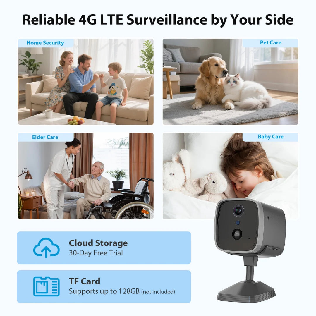 EIOTMART 4G Wireless Security Camera Battery Powered Night Vision Pre Installed 4G SIM Indoor Outdoor