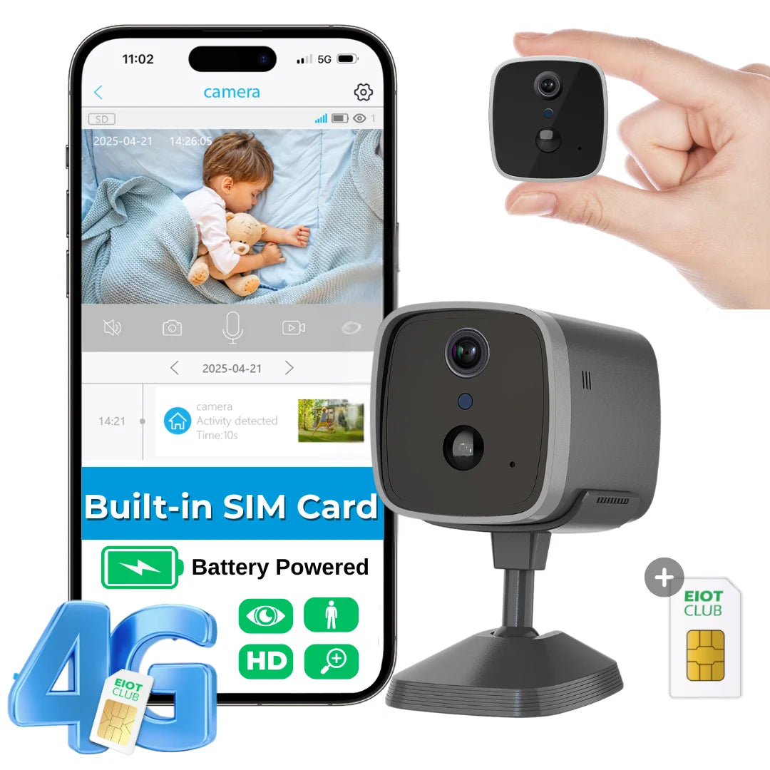 EIOTMART 4G Wireless Security Camera Battery Powered Night Vision Pre Installed 4G SIM Indoor Outdoor
