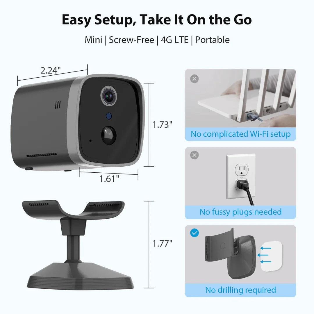 EIOTMART 4G Wireless Security Camera Battery Powered Night Vision Pre Installed 4G SIM Indoor Outdoor