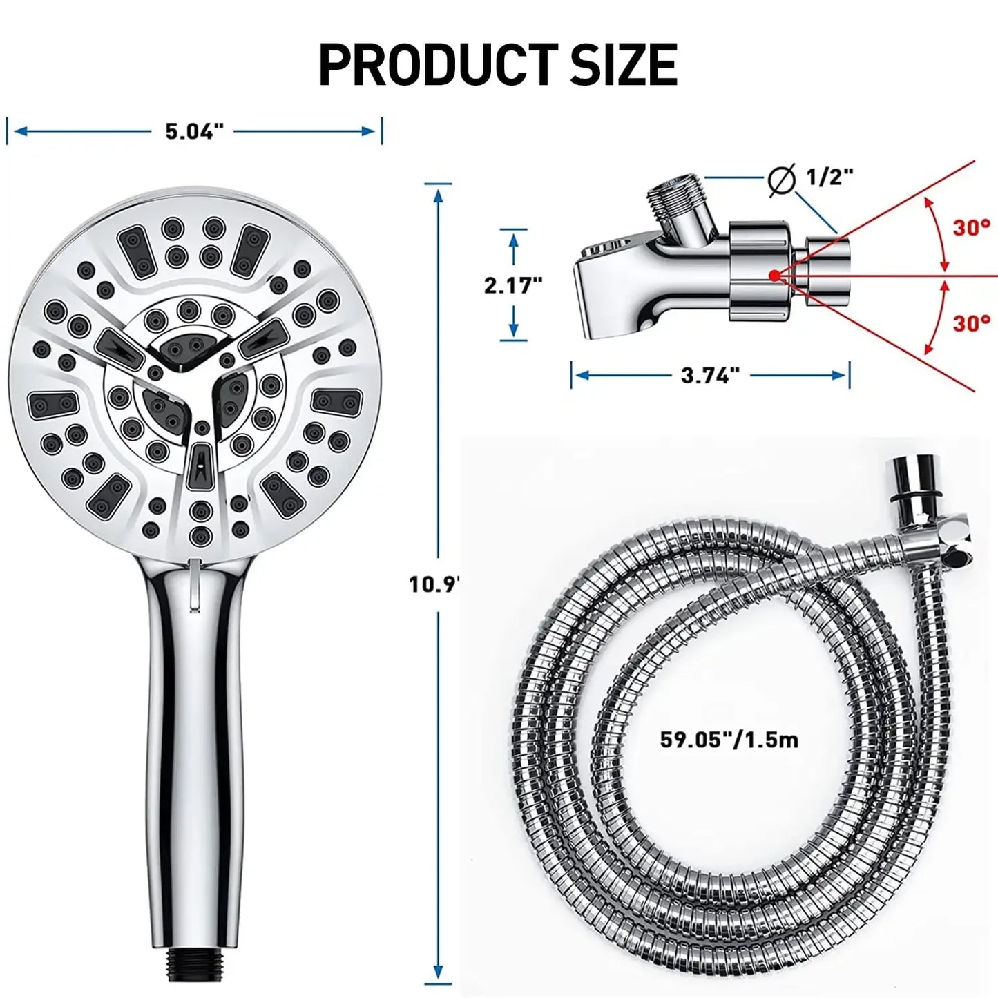 10-Setting High-Pressure Handheld Shower Head With Stainless Steel Hose Holder