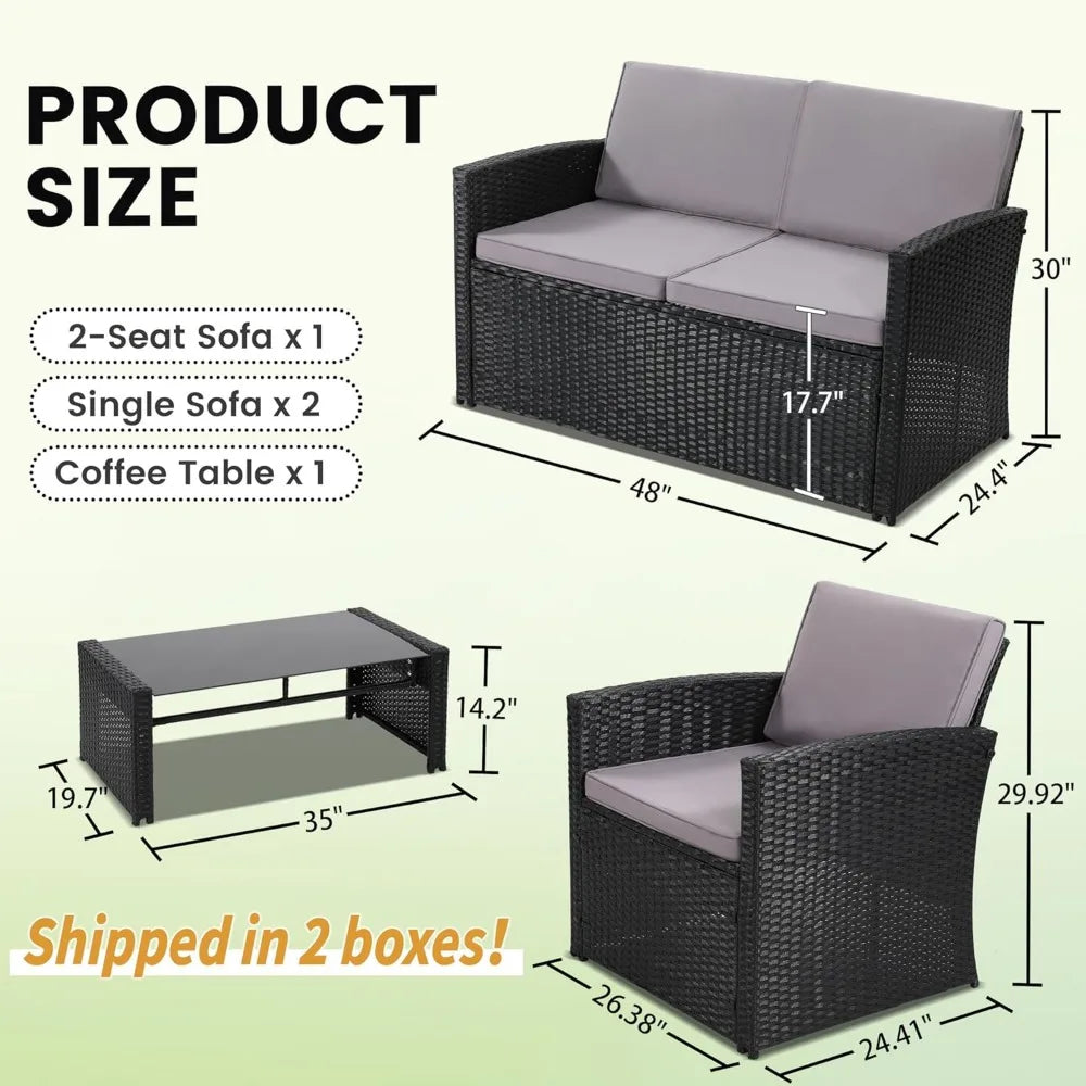 RBXC Outdoor Conversation Set With Wicker Sofa Chairs And Table