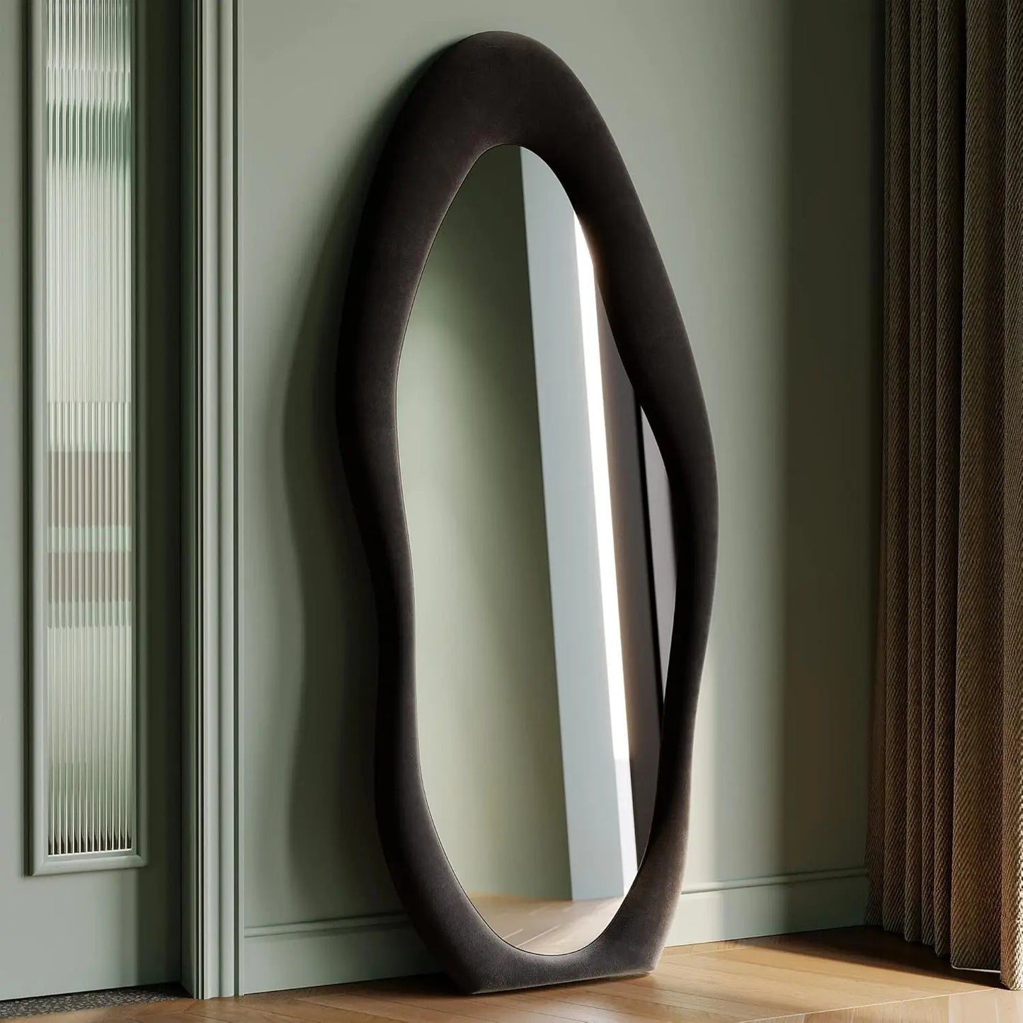 Irregular Wave Wall Mirror With Wooden Frame For Dressing Rooms