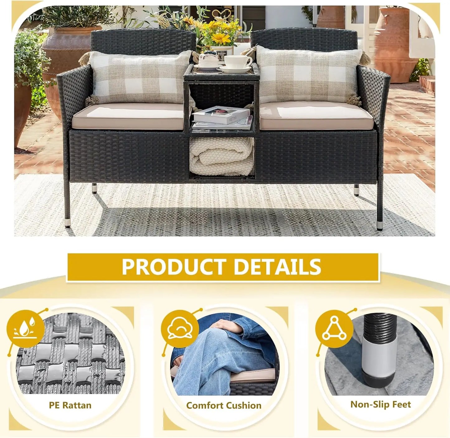 Outdoor Rattan Conversation Set With Cushions And Coffee Table