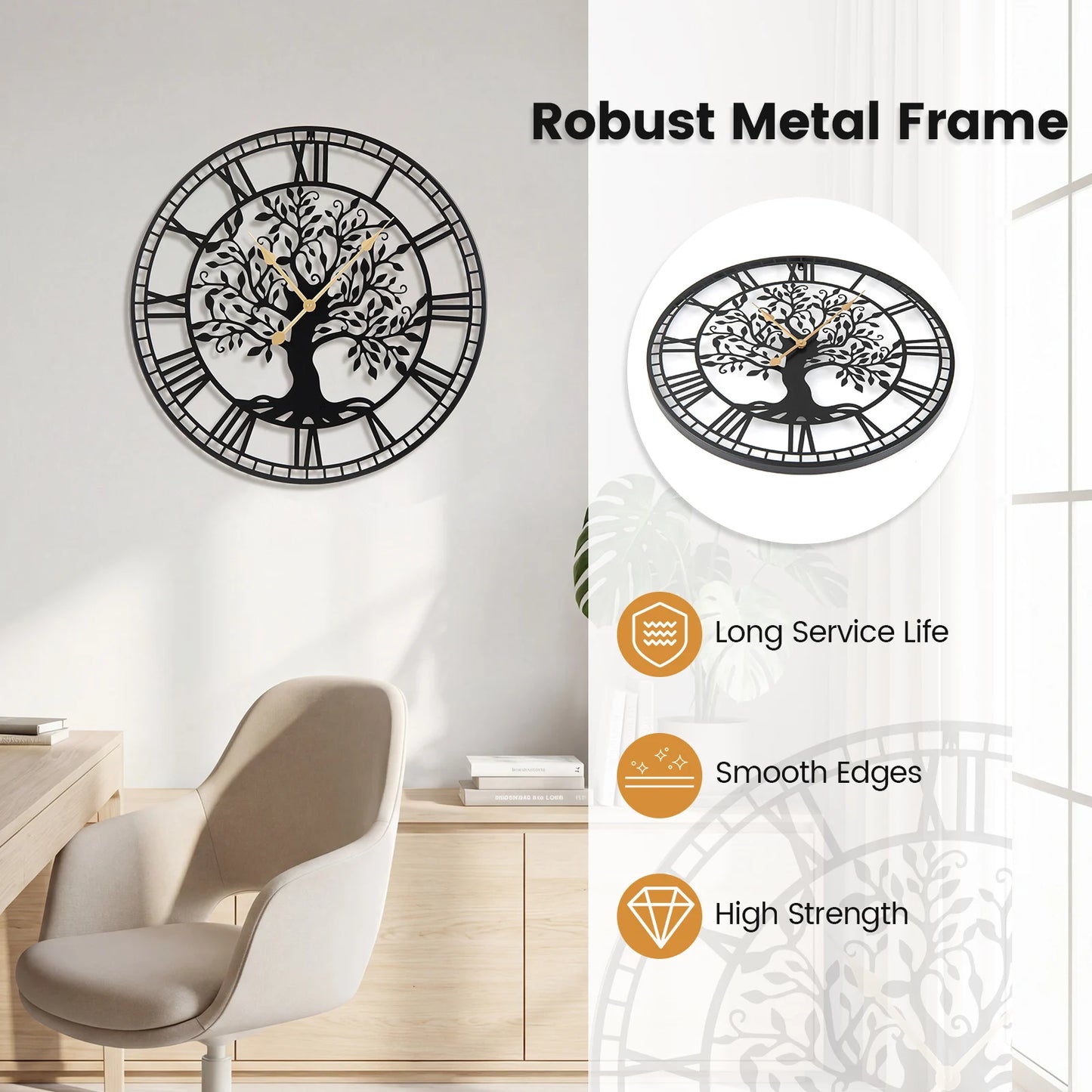 HOMASIS Tree of Life Metal Wall Clock