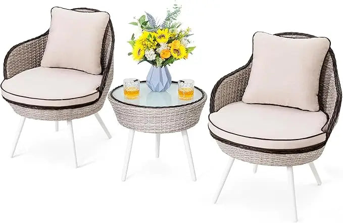 Outdoor 3-Piece Bistro Set With Iron Table And Two Chairs