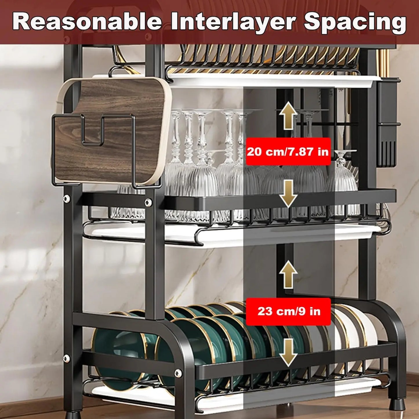 Three-Tier Space-Saving Kitchen Countertop Dish Rack