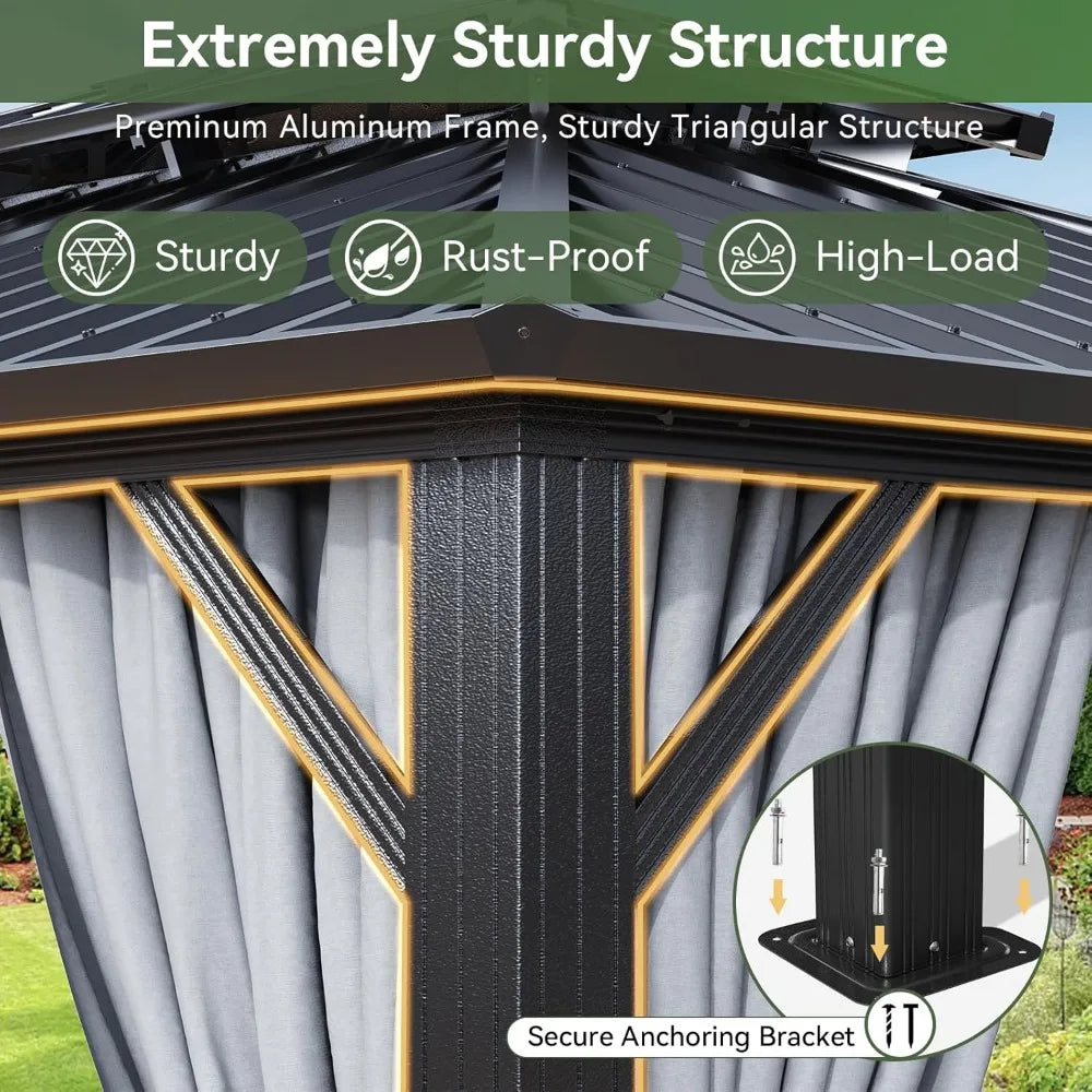 Double Top Gazebo With Galvanized Steel Roof And Privacy Curtains