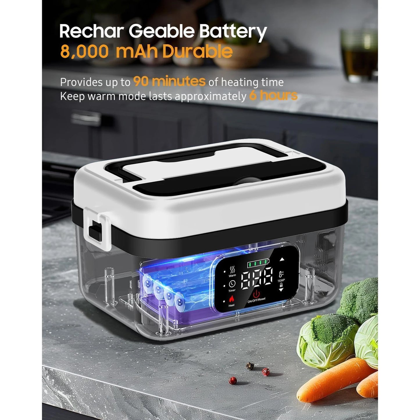 Rechargeable 8000mAh Timer Lunch Box With Fork And Spoon