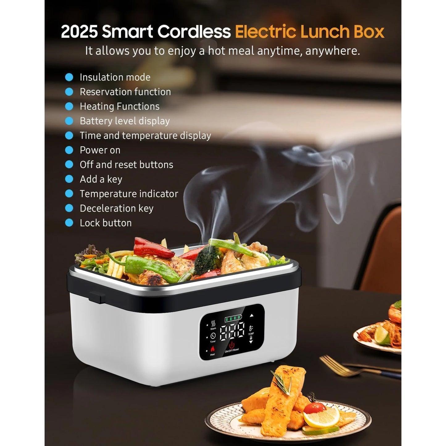 Rechargeable 8000mAh Timer Lunch Box With Fork And Spoon