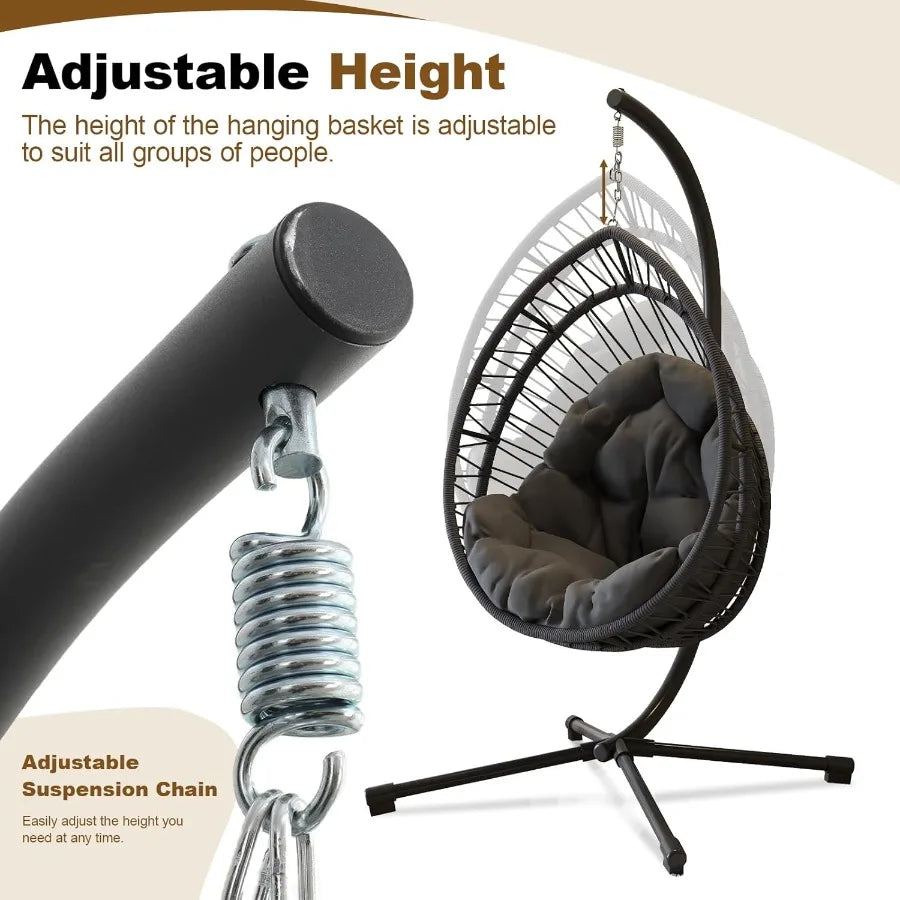 Hanging Egg Chair With Heavy Stand Foldable Patio Swing