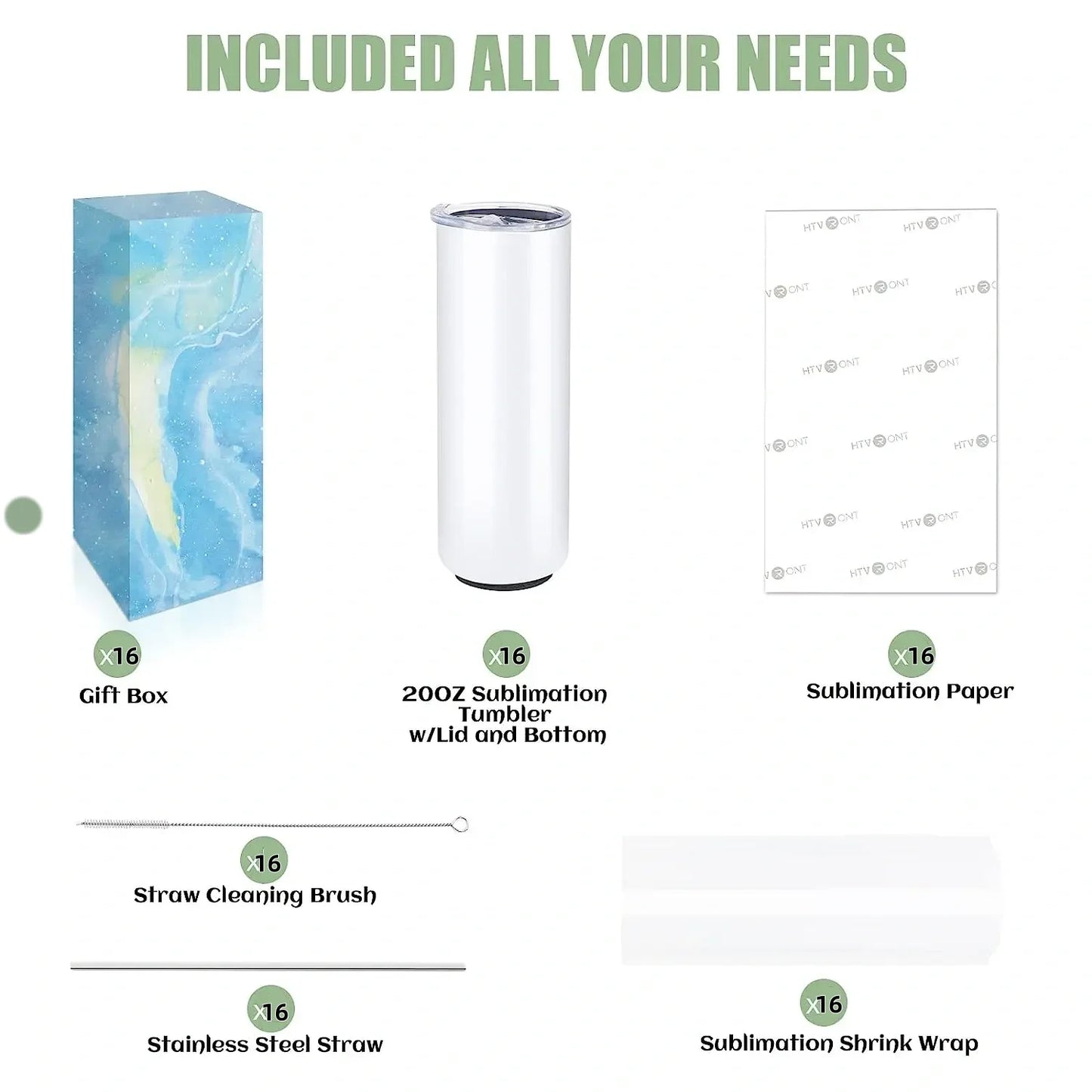 HTVRONT 8 Pack Sublimation Tumbler Blanks Skinny Straight