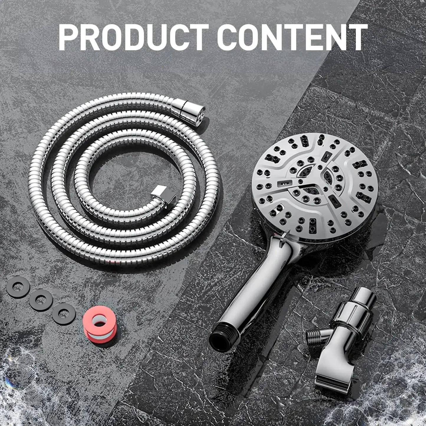 10-Setting High-Pressure Handheld Shower Head With Stainless Steel Hose Holder