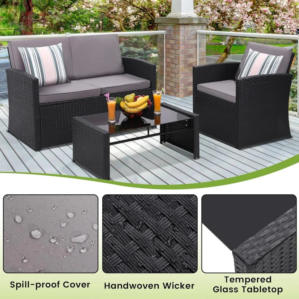 RBXC Outdoor Conversation Set With Wicker Sofa Chairs And Table