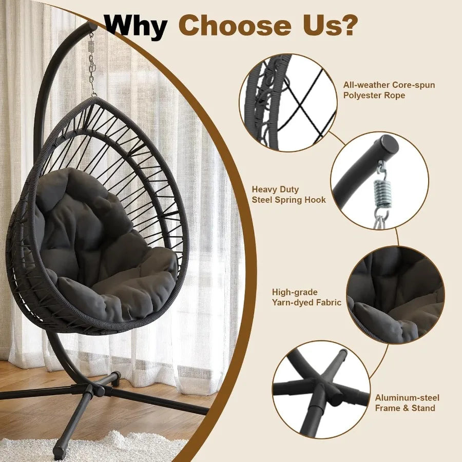 Hanging Egg Chair With Heavy Stand Foldable Patio Swing