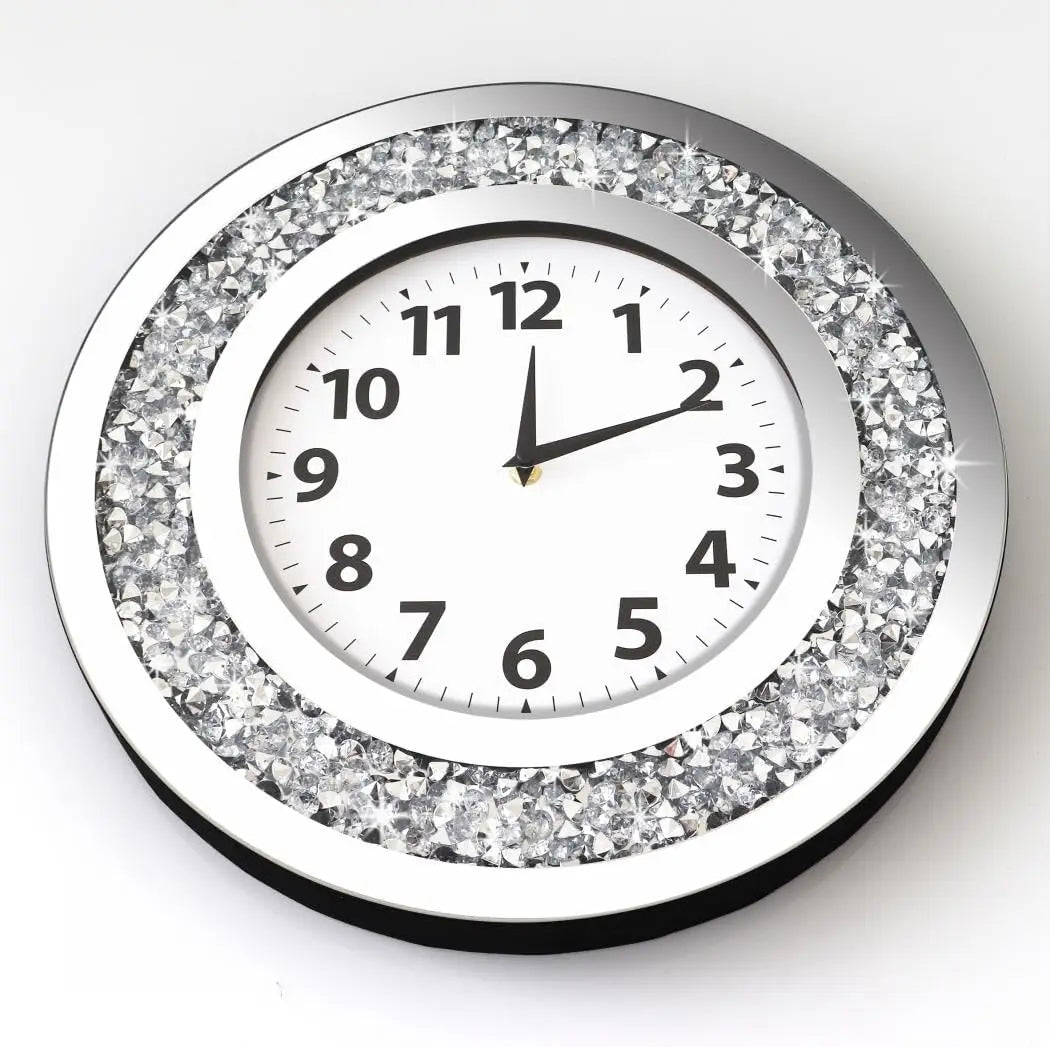 Crystal Diamond Mirror Wall Clock With Silent Quartz Movement