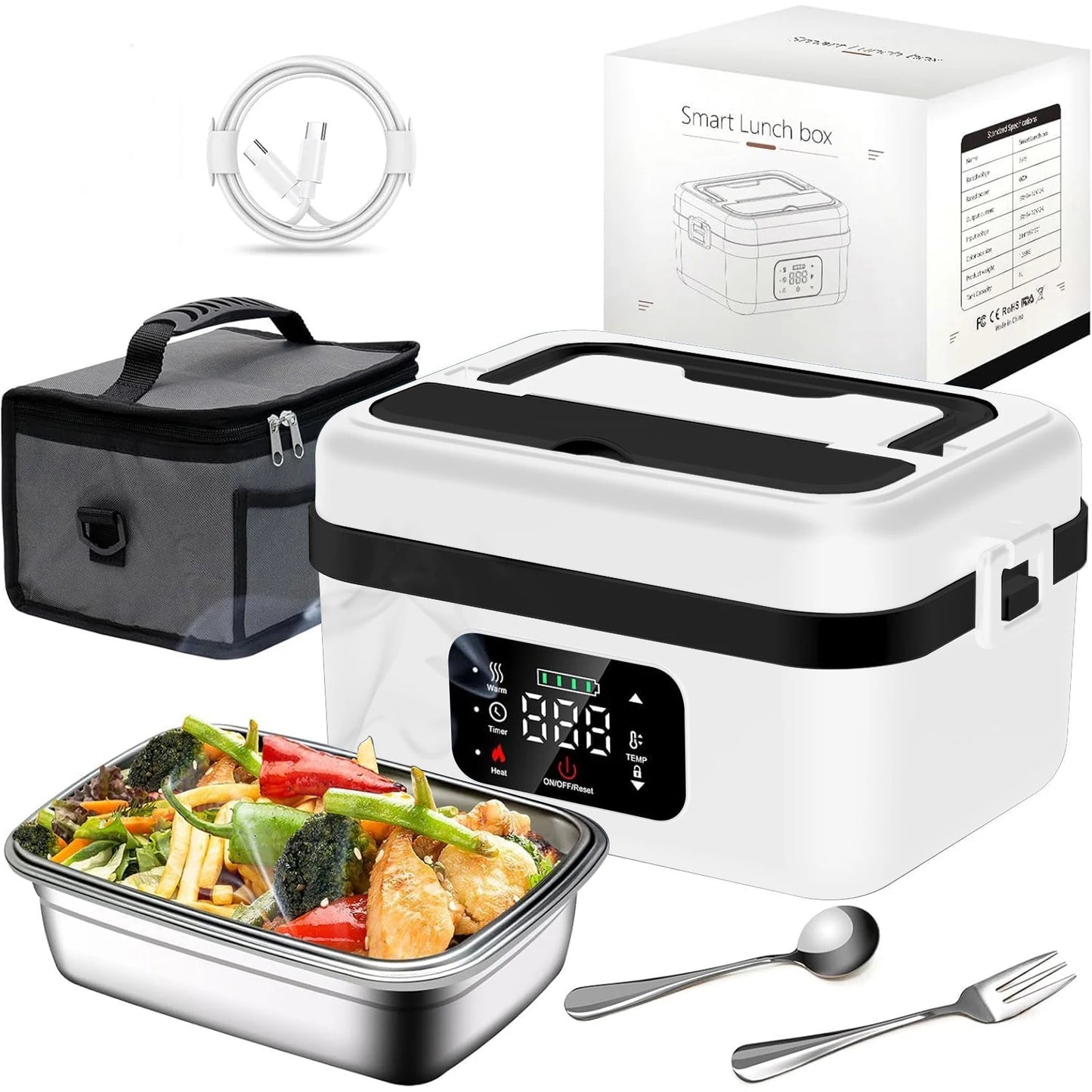 Rechargeable 8000mAh Timer Lunch Box With Fork And Spoon