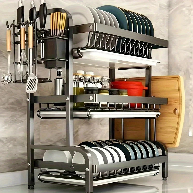 Three-Tier Space-Saving Kitchen Countertop Dish Rack