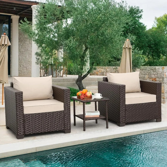 Outdoor 3 Piece Club Chair Set With Glass End Table