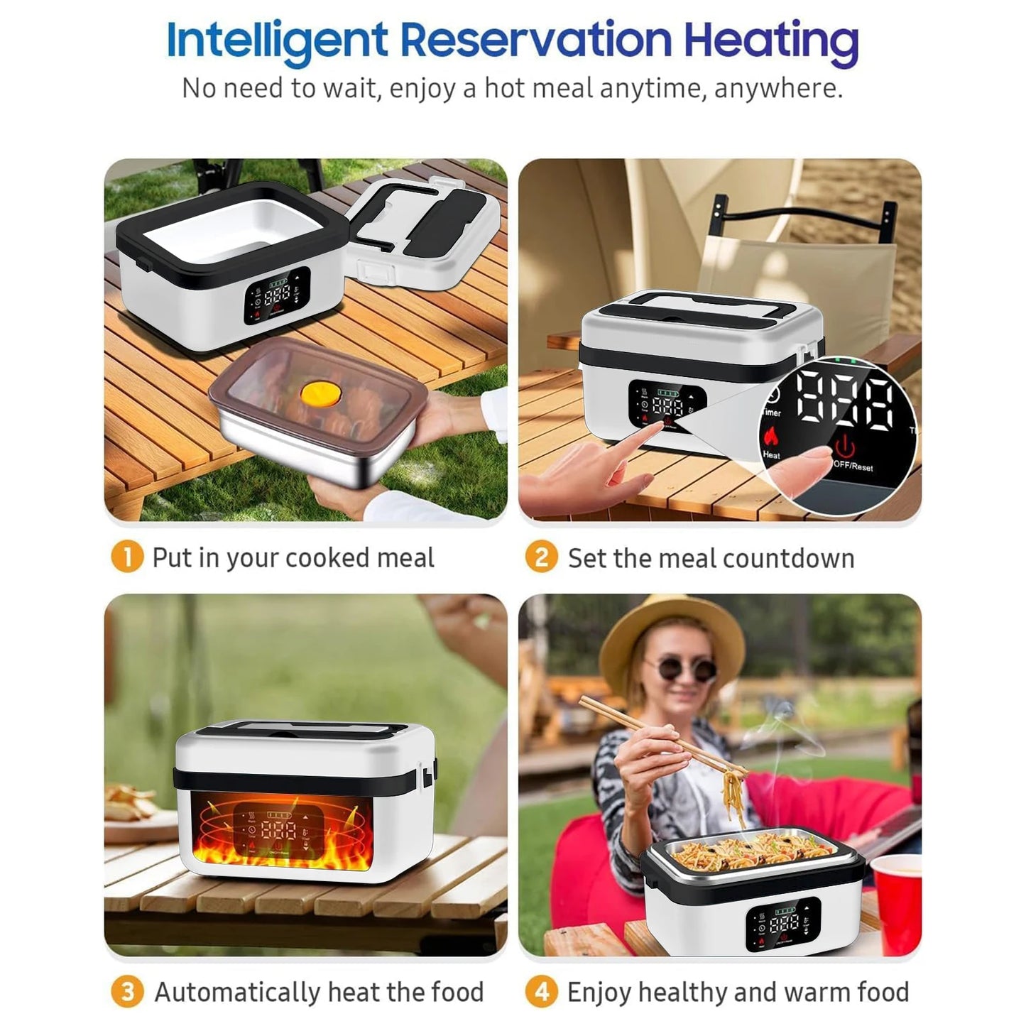 Rechargeable 8000mAh Timer Lunch Box With Fork And Spoon