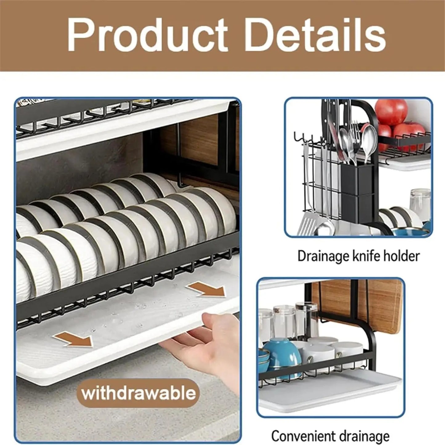 Three-Tier Space-Saving Kitchen Countertop Dish Rack