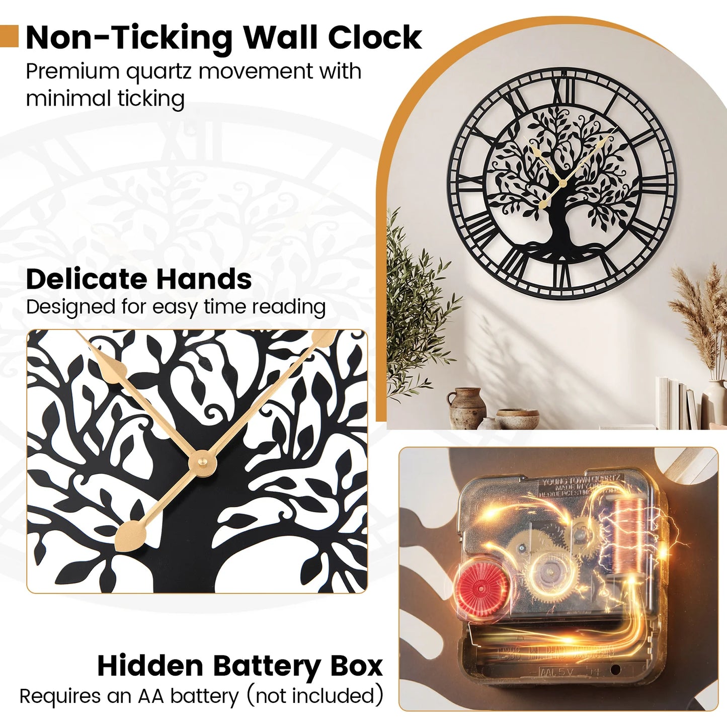 HOMASIS Tree of Life Metal Wall Clock