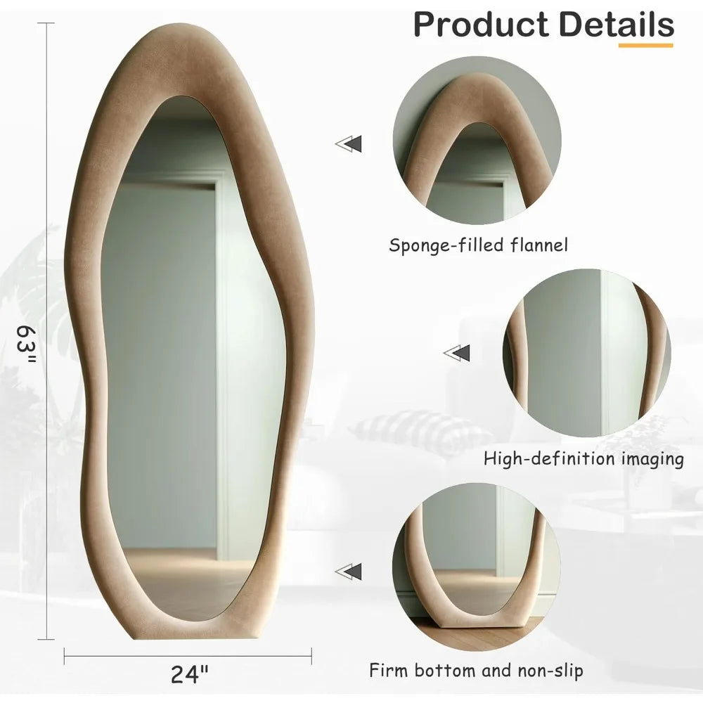 Irregular Wave Wall Mirror With Wooden Frame For Dressing Rooms