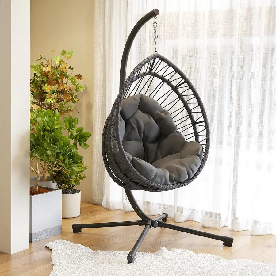 Hanging Egg Chair With Heavy Stand Foldable Patio Swing