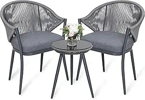 Outdoor 3-Piece Bistro Set With Iron Table And Two Chairs