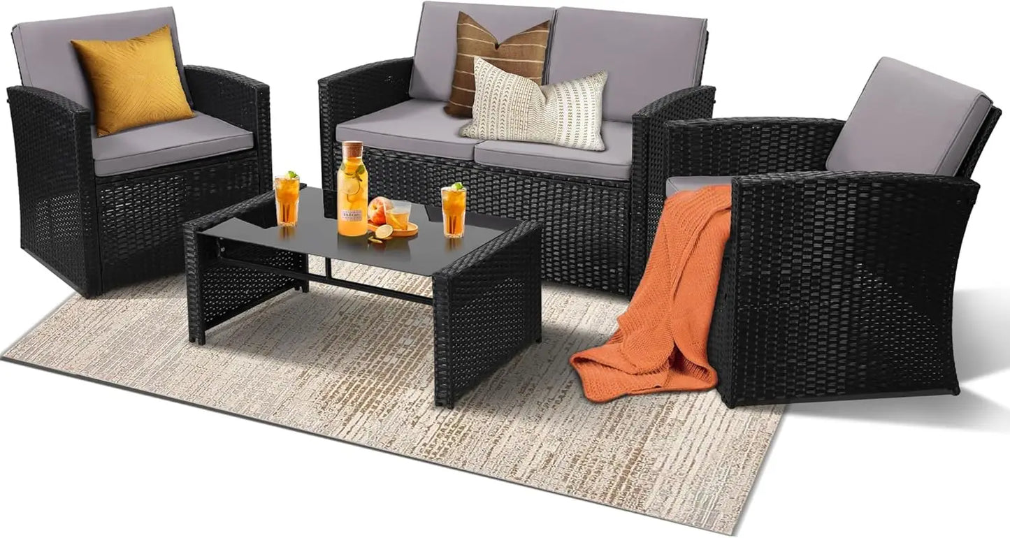 RBXC Outdoor Conversation Set With Wicker Sofa Chairs And Table