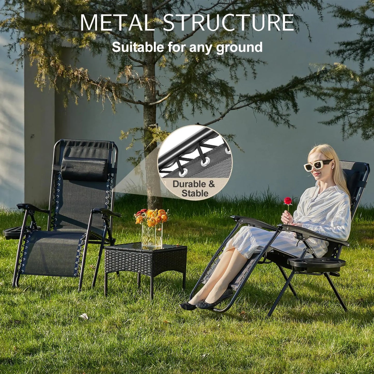JHK Zero Gravity Recliner Set Of 2 With Cup Holders