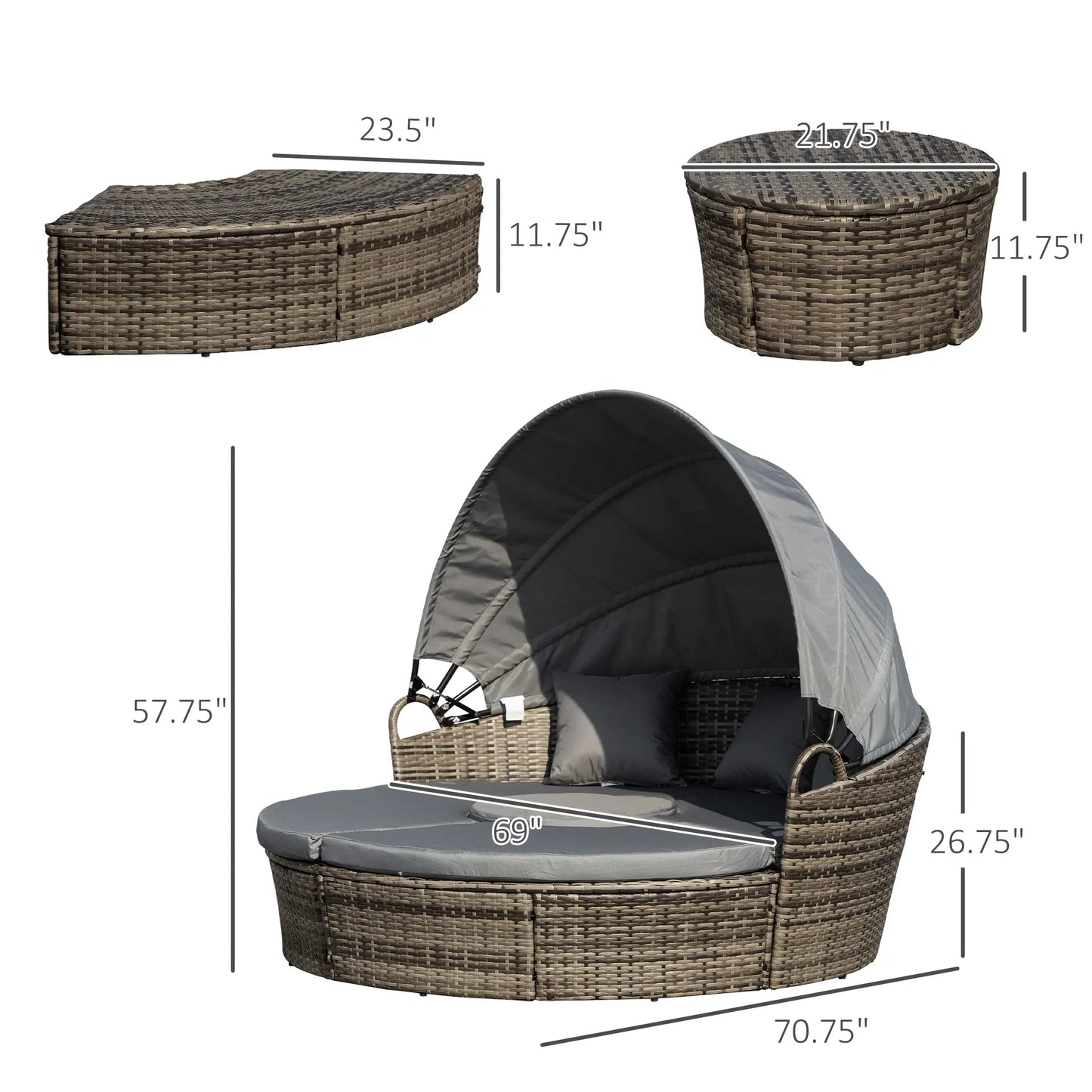 Outsunny Outdoor Convertible Daybed 4-Piece Furniture Set