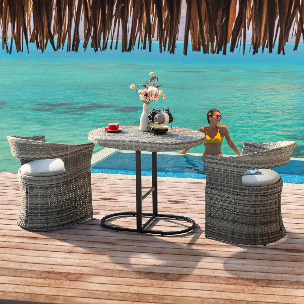 Outdoor 3-Piece Bistro Set With Iron Table And Two Chairs