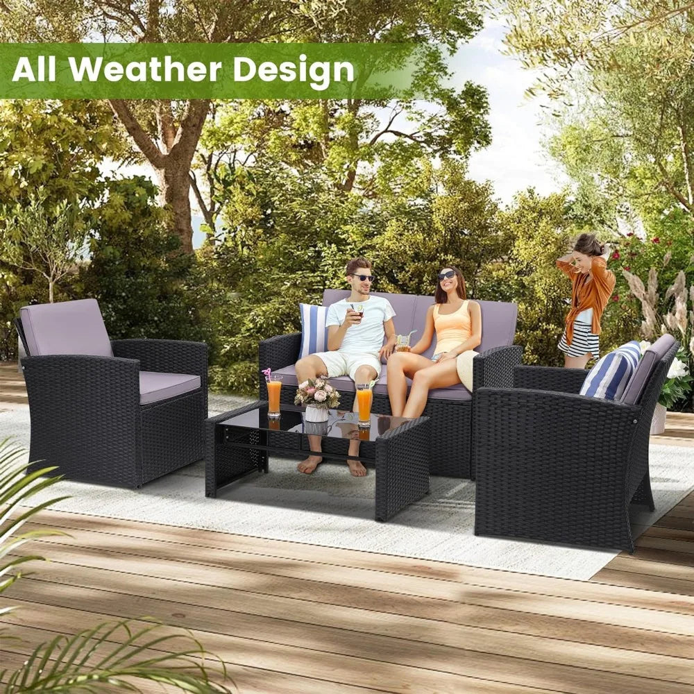 RBXC Outdoor Conversation Set With Wicker Sofa Chairs And Table