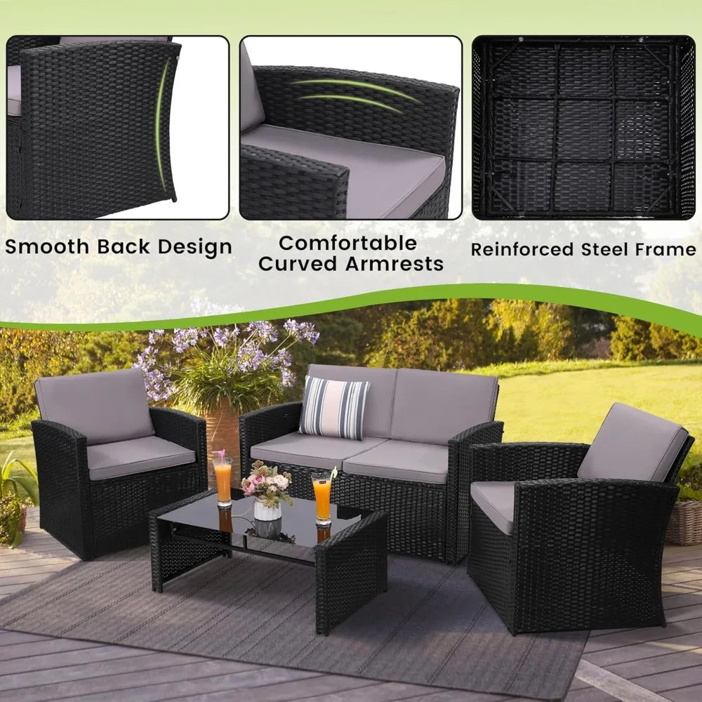 RBXC Outdoor Conversation Set With Wicker Sofa Chairs And Table