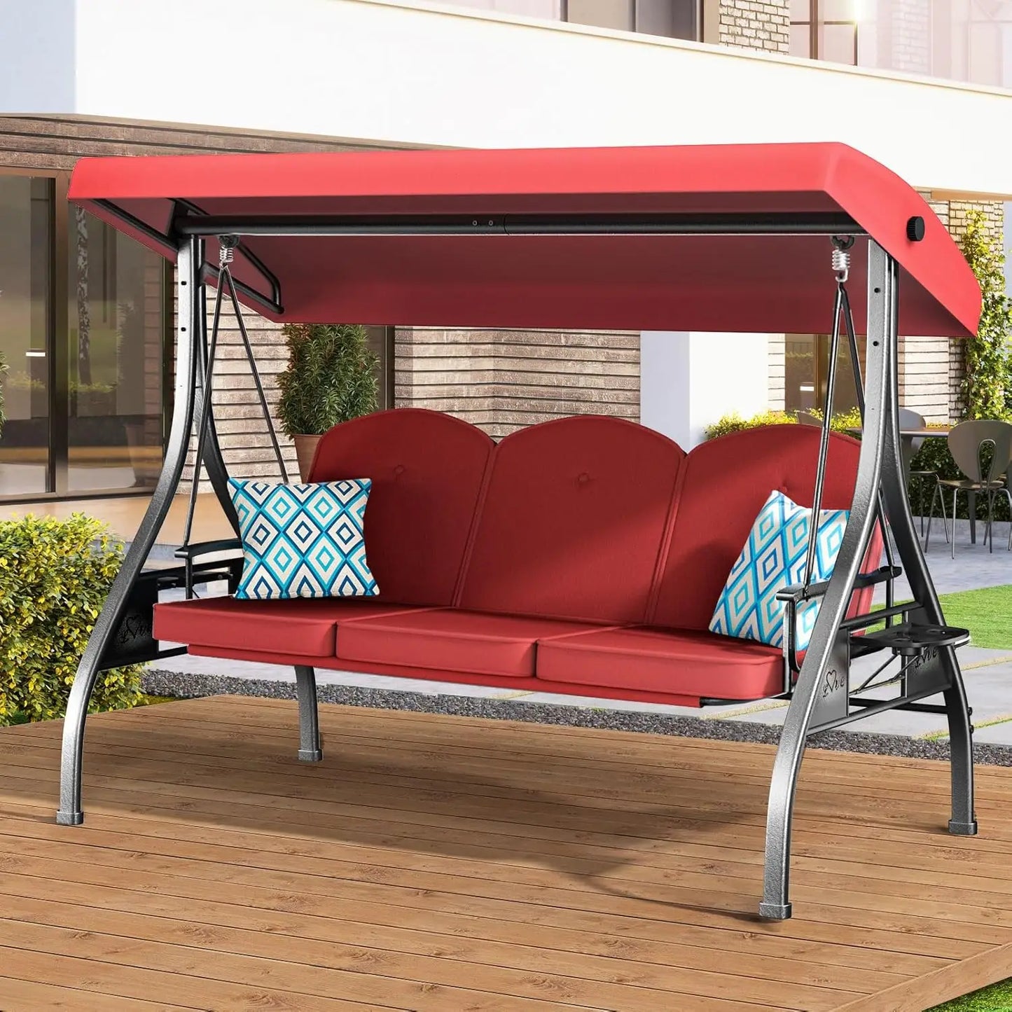 Outdoor 3 Seat Swing With Stand 800lbs 2-In-1 Convertible Canopy