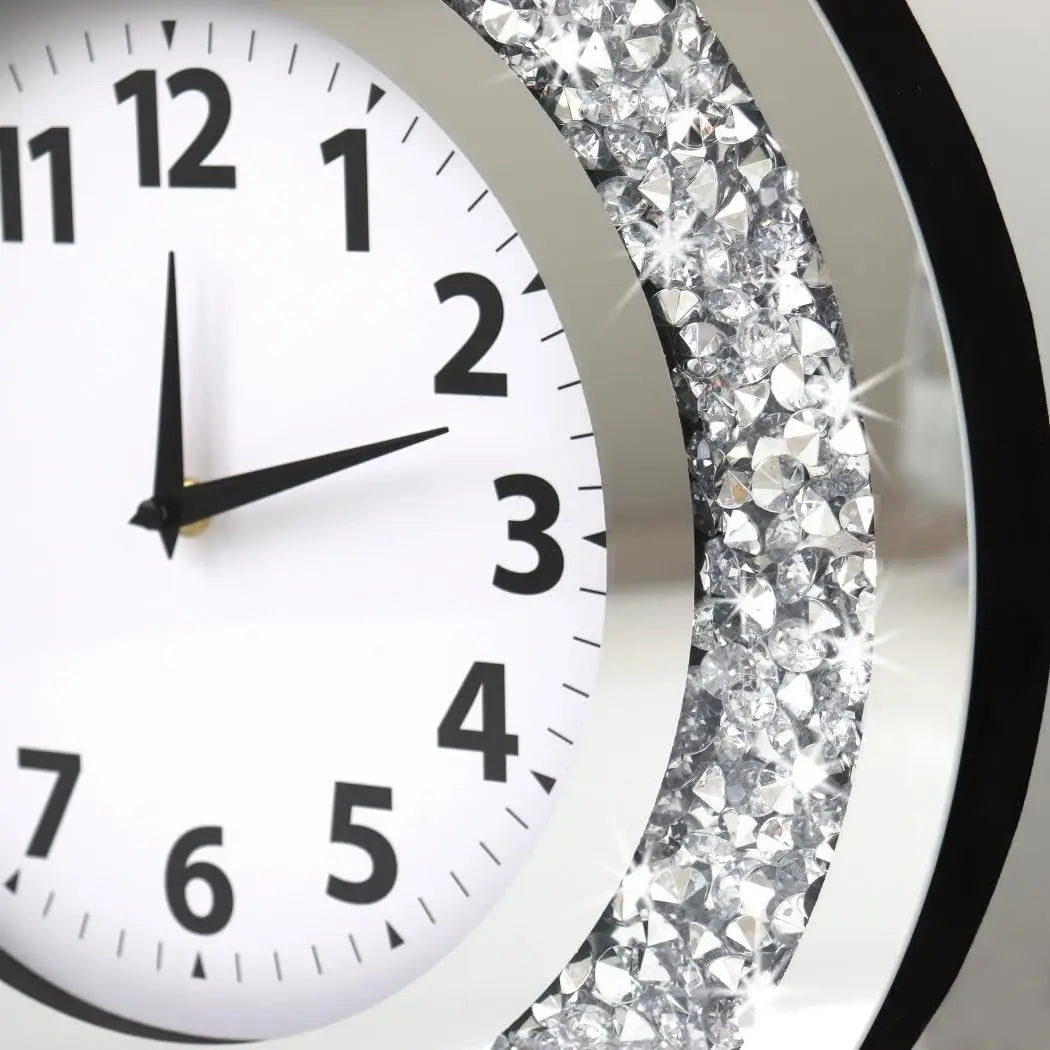 Crystal Diamond Mirror Wall Clock With Silent Quartz Movement
