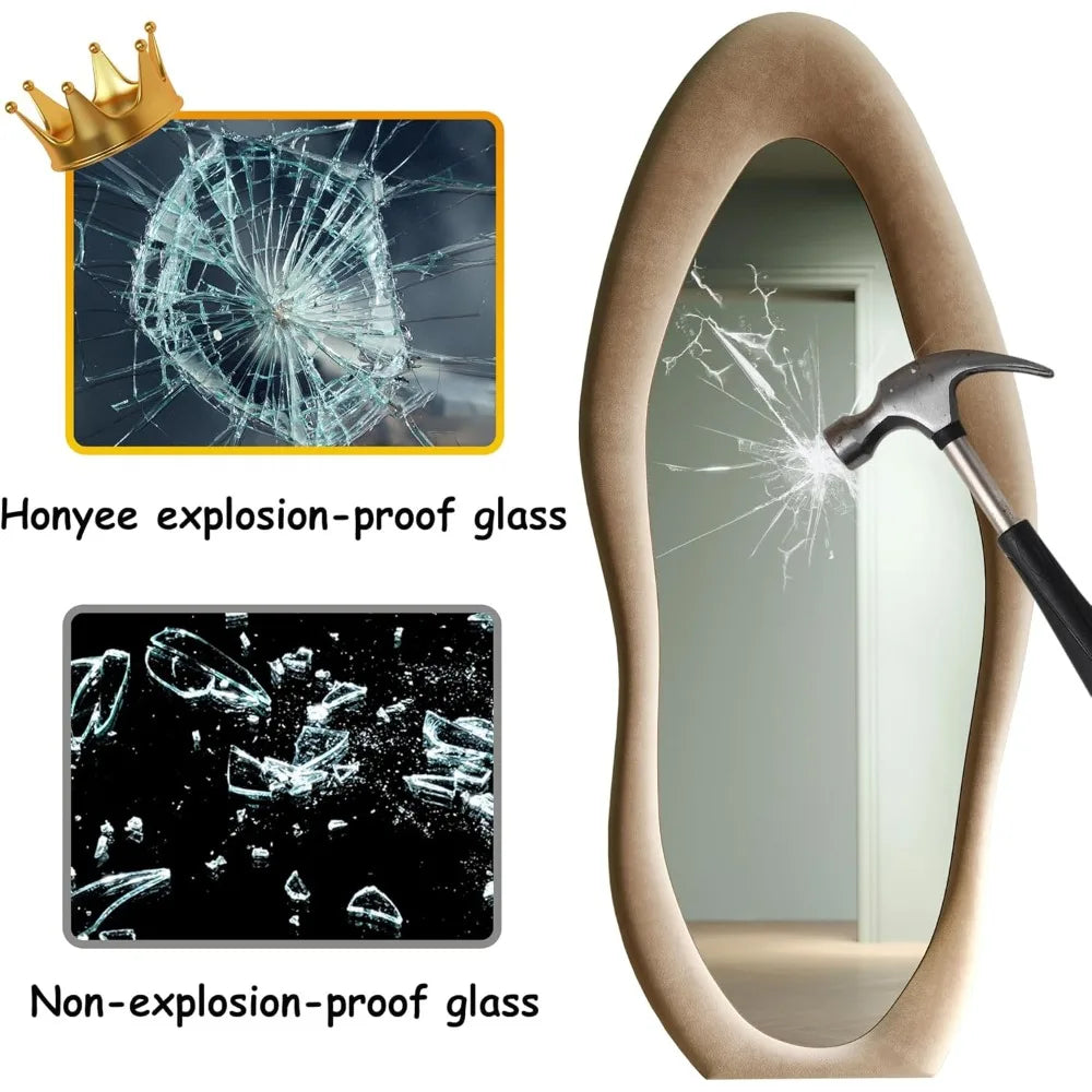 Irregular Wave Wall Mirror With Wooden Frame For Dressing Rooms