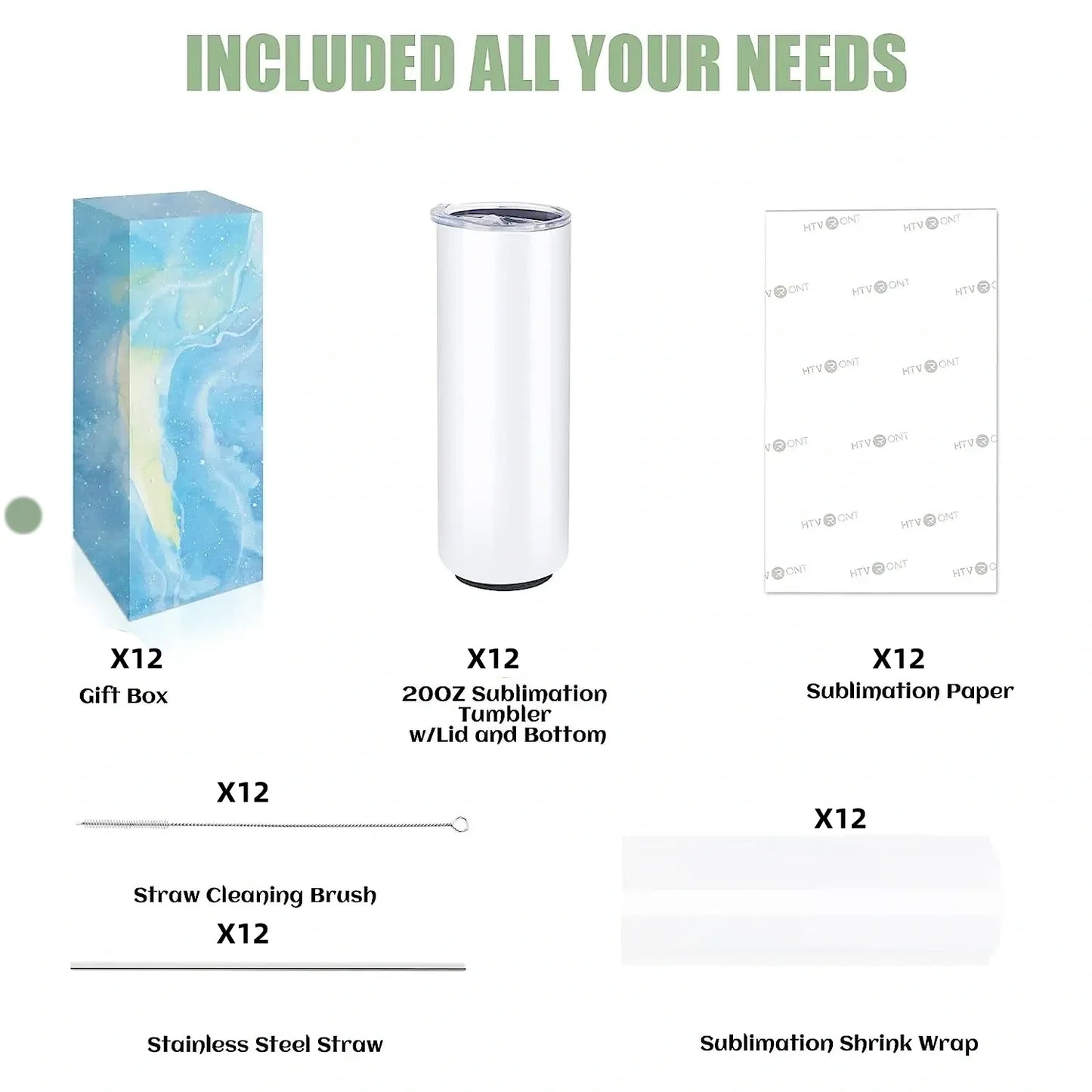 HTVRONT 8 Pack Sublimation Tumbler Blanks Skinny Straight
