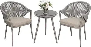 Outdoor 3-Piece Bistro Set With Iron Table And Two Chairs