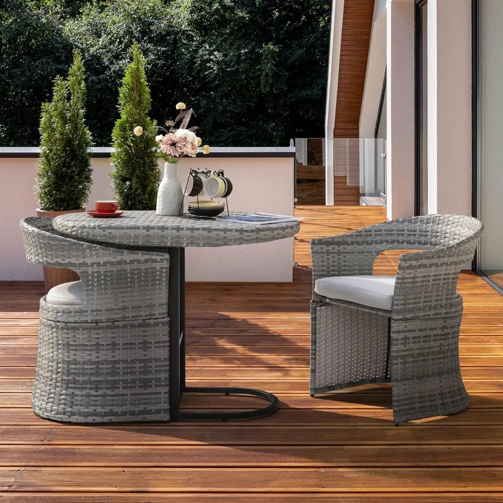 Outdoor 3-Piece Bistro Set With Iron Table And Two Chairs
