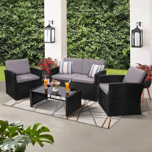 RBXC Outdoor Conversation Set With Wicker Sofa Chairs And Table