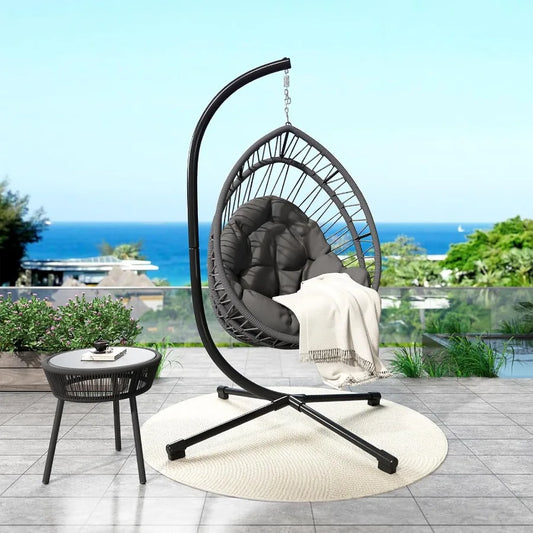 Hanging Egg Chair With Heavy Stand Foldable Patio Swing